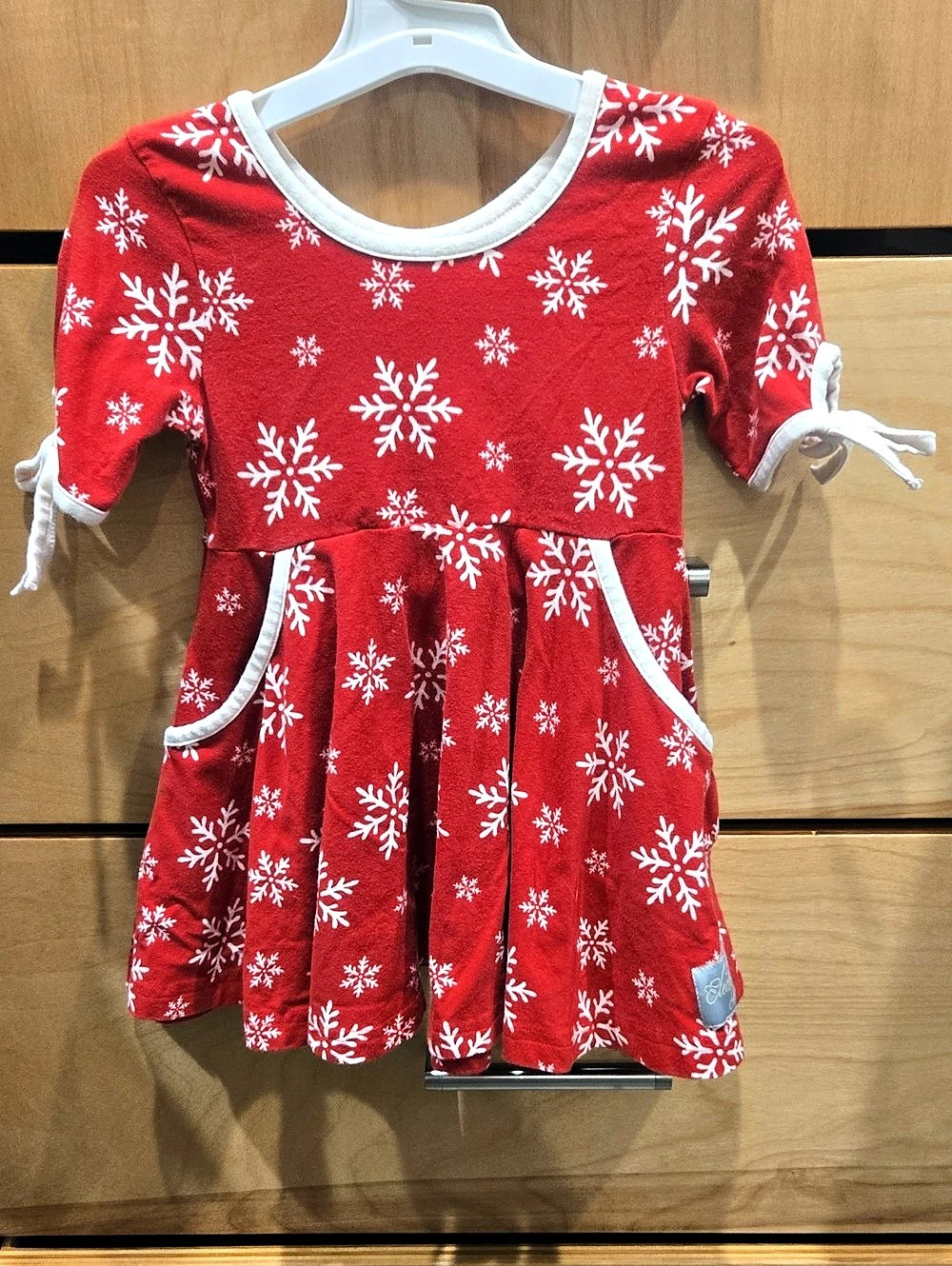 Eleanor Rose Red Snowflake Holiday Dress with White Trim Girls 2